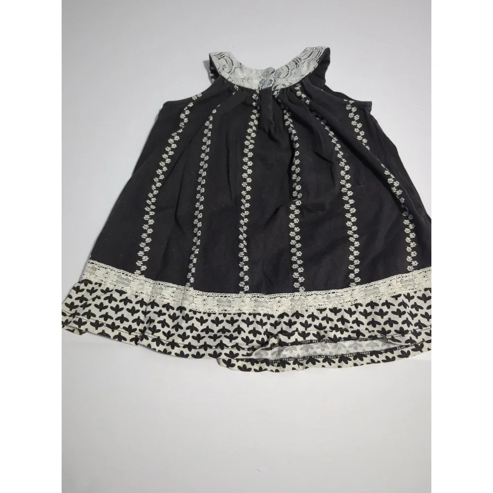 Jelly The Pug Sunburst Stripe Crochet Flower Black Sleeveless Dress Sz 3T Boho